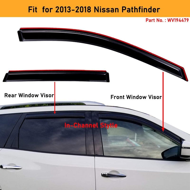 Lightronic Extra Durable Clip-on in-Channel Auto Vent Window Visor, Fits 2013-2018 Nissan Pathfinder, UV Protection Rain Guard, Original Wind Deflector, No-Drill Easy Install, Dark Smoke, 4-Pcs - Image 3